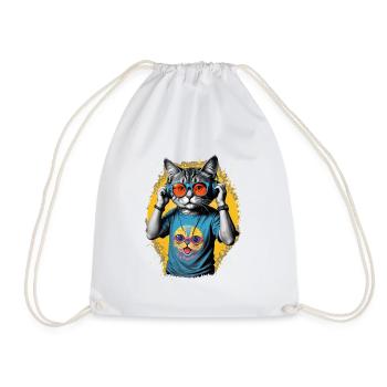 Neon Katze DJ Vibe T-Shirt - Turnbeutel - Weiß - Vorne