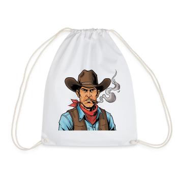 Cowboy with Cigar - Drawstring Bag - white - Front
