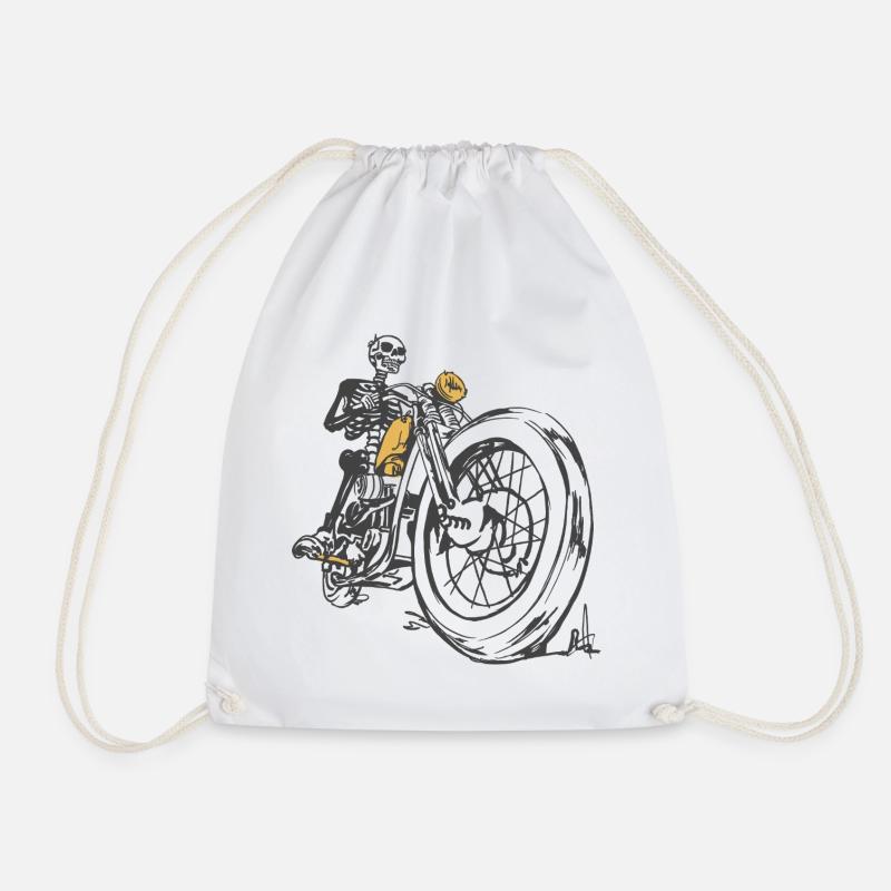 Skeleton_Moto_Spirit - Drawstring Bag - white