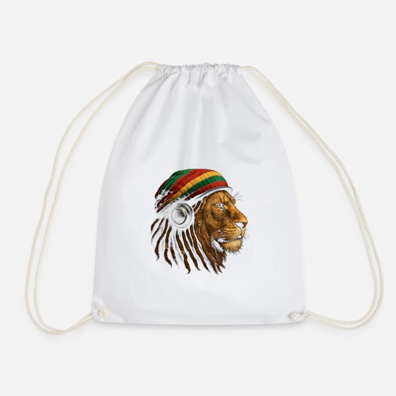 Löwe mit Rastafari Kopfhörer - Turnbeutel - Weiß