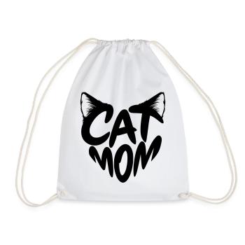 Cat Mom, Katzenmama Herz Typo mit Katzenohren - Turnbeutel - Weiß - Vorne