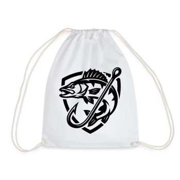 Hecht Fisch Angeln Symbol - Turnbeutel - Weiß - Vorne