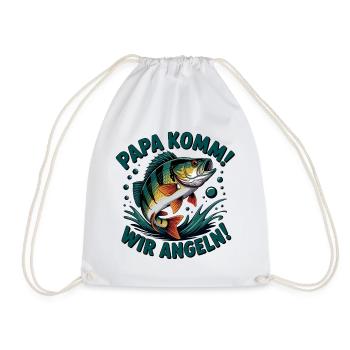 Papa Komm Wir Angeln Fischmotiv - Turnbeutel - Weiß - Vorne