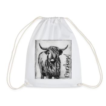 Village Child with Cow - Hand Carved Print Template - Drawstring Bag - white - Front