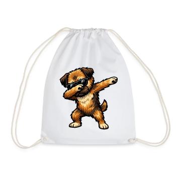 Dabbing Border Terrier in Comic Style - Drawstring Bag - white - Front