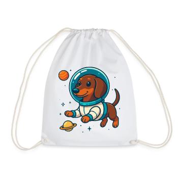 Dachshund in Space – Cute Astronaut Dog - Drawstring Bag - white - Front