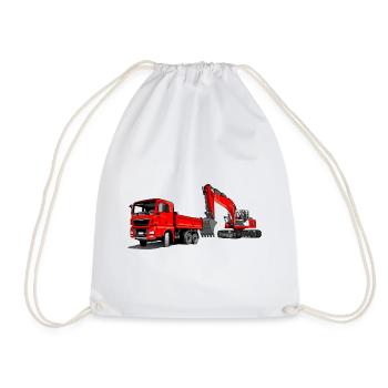 Baustelle mit Bagger und Kipplaster - Turnbeutel - Weiß - Vorne