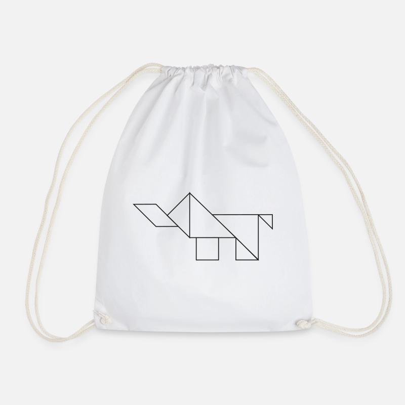 Elephant Tangram – Line Art - Drawstring Bag - white