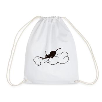 Niedliche schwarze Katze auf Wolken – minimale Katzenillustration - Turnbeutel - Weiß - Vorne