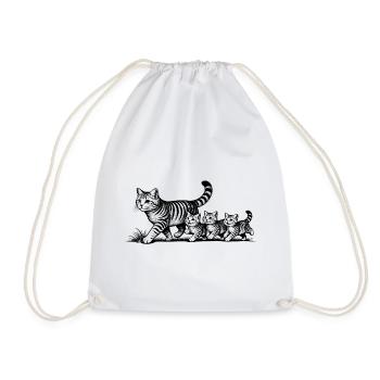 Cat mother with 3 kittens black - Drawstring Bag - white - Front