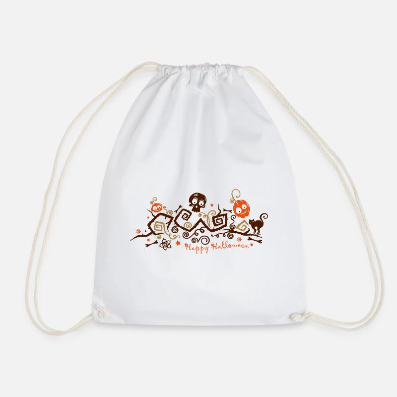 Halloween ornament with pumpkins and skull. - Drawstring Bag - white