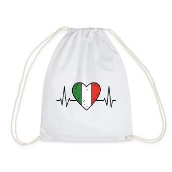 Italy Heartbeat Line Flag Love Travel Design - Drawstring Bag - white - Front