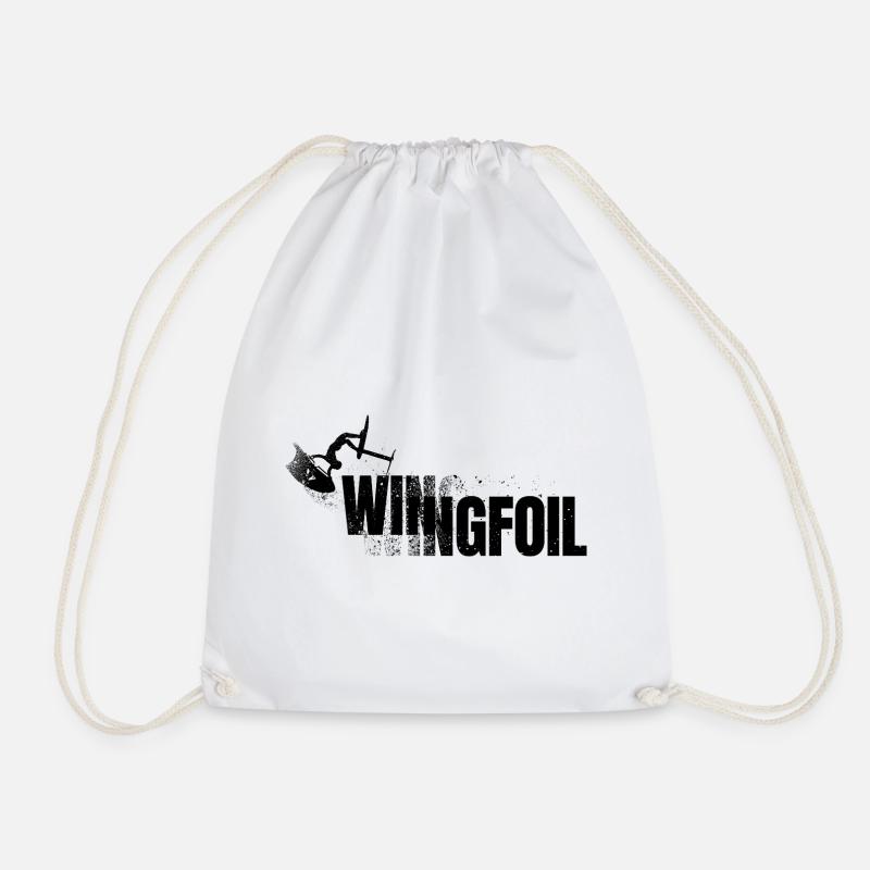 Wingfoiler with lettering - Drawstring Bag - white