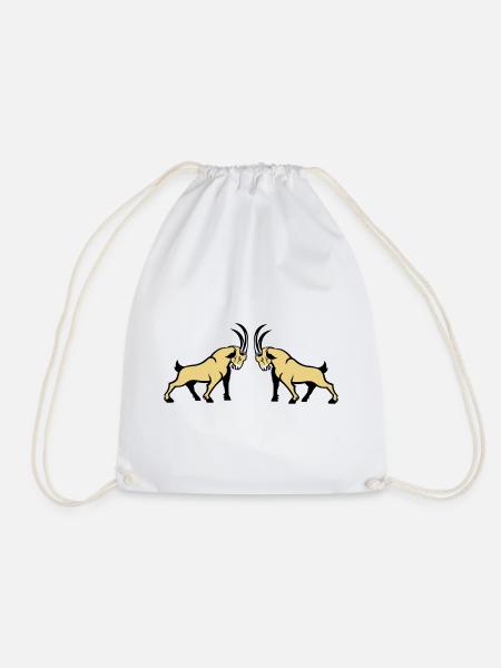 Capricorn Beige Double Bull Symmetry - Drawstring Bag - white