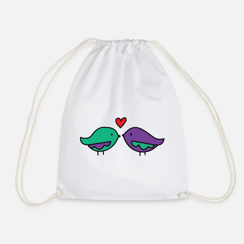 Valentines Day Kissing Birds - Drawstring Bag - white
