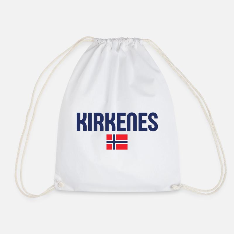KIRKENES Norway Flag - Drawstring Bag - white