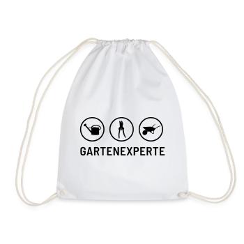 Gartenexperte: Gießkanne, Heckeschere, Schubkarre - Turnbeutel - Weiß - Vorne