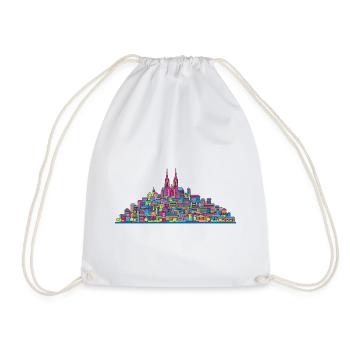 Lausanne City Skyline Cathedral Modern Line Art - Drawstring Bag - white - Front
