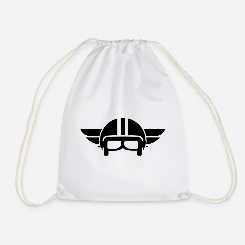 Vintage motorcycle helmet with wings - Drawstring Bag - white