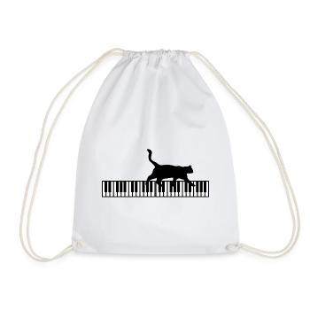 T-Shirt Katze Keyboard Klavier Humor Musik - Turnbeutel - Weiß - Vorne