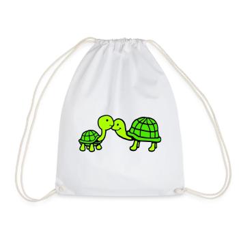 2 turtles long neck kissing couple love team - Drawstring Bag - white - Front