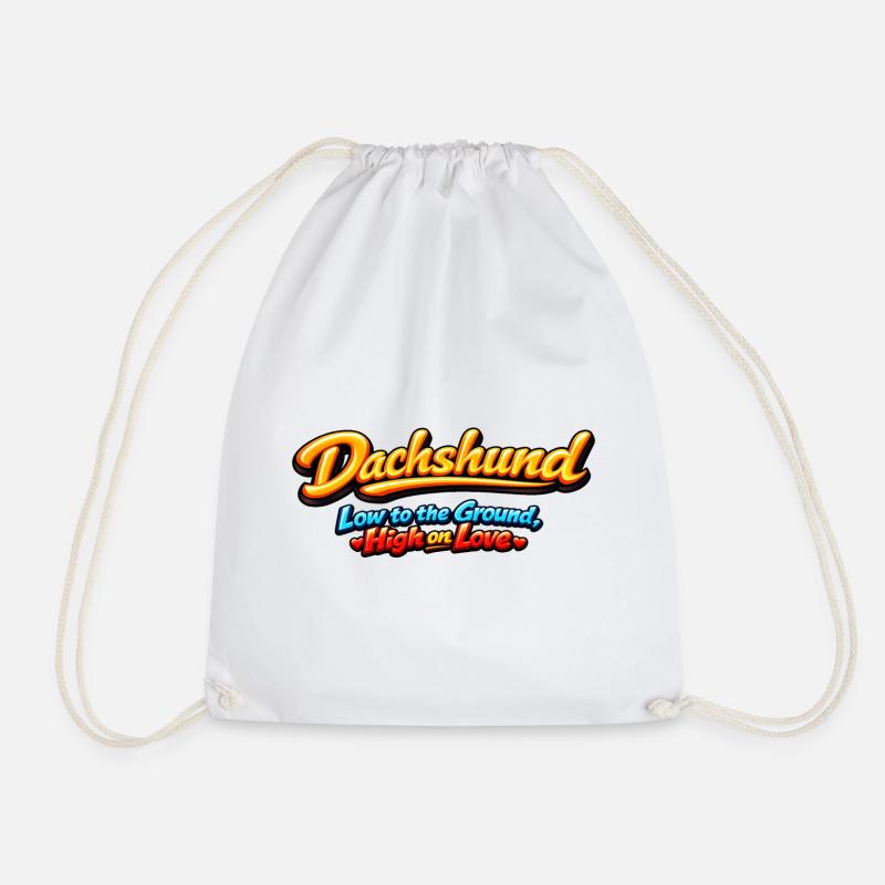 Dachshund: Low terrain, high love - Drawstring Bag - white