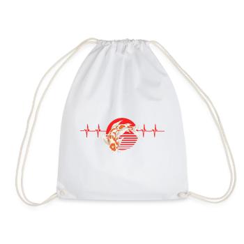 Heartbeat Koi Fish Red Sun Zen Japanese Style - Drawstring Bag - white - Front