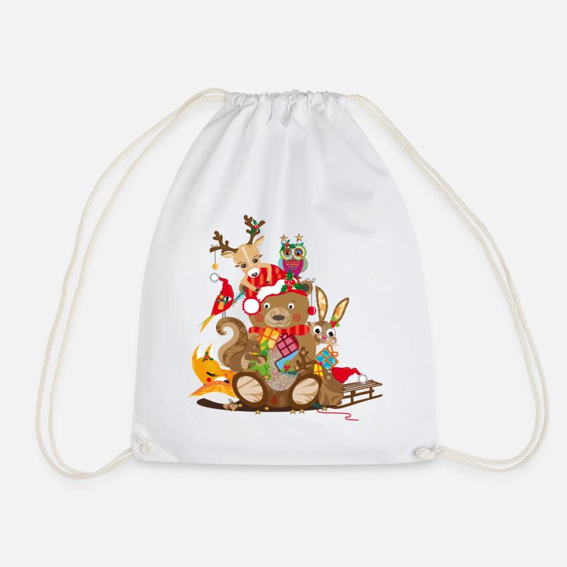 Animals celebrate Christmas - Drawstring Bag - white