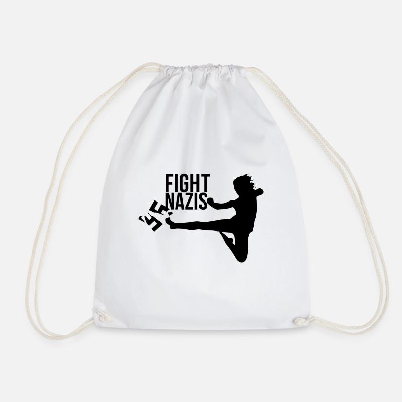 Fight Nazis! - Drawstring Bag - white