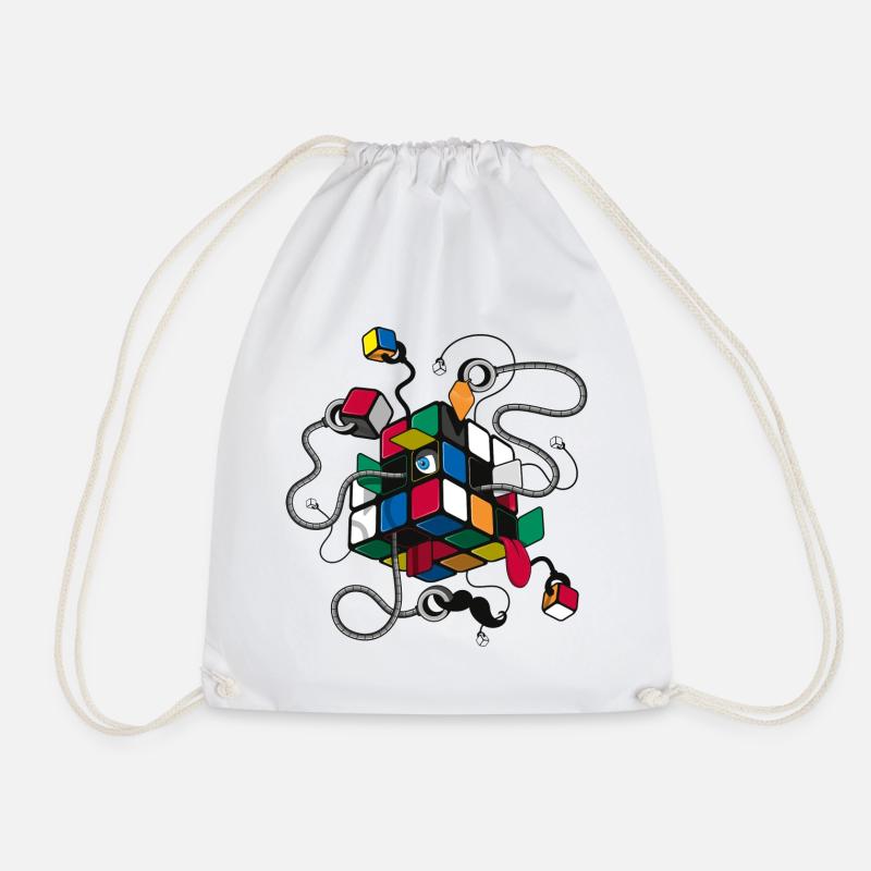 Rubik's Cube Robot Style - Drawstring Bag - white