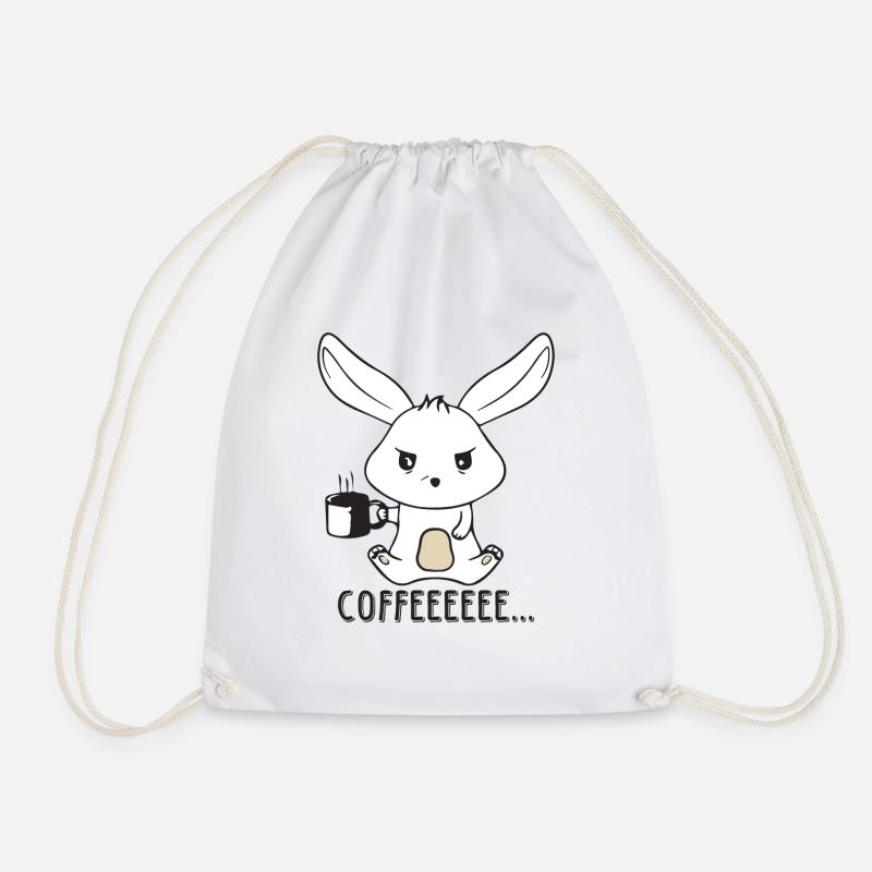 Angry and sleepy coffee rabbit - Drawstring Bag - white