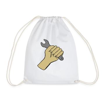 Open ended wrench tool handyman screwdriver hand - Drawstring Bag - white - Front