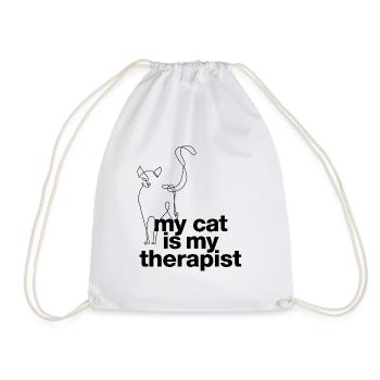 "my cat is my therapist" statement with cat - Drawstring Bag - white - Front