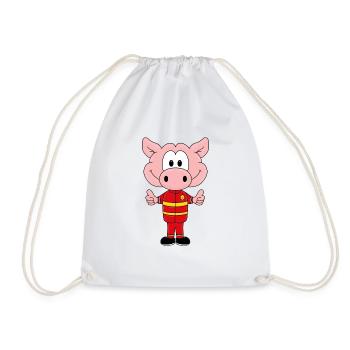 FEUERWEHR - SCHWEIN - TIER - KIND - BABY - Turnbeutel - Weiß - Vorne