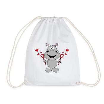 NILPFERD - HIPPO - SEIFENBLASEN - LIEBE - LOVE - Turnbeutel - Weiß - Vorne