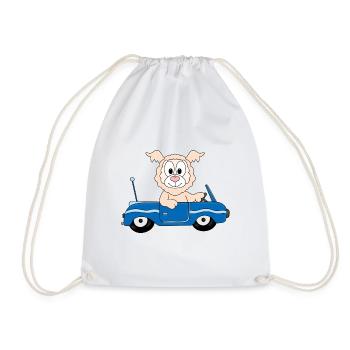 AUTO - CABRIO - LAMA - ALPAKA - TIER - KIND - BABY - Turnbeutel - Weiß - Vorne