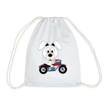 MOTORRAD - BIKER - HUND - KIND - BABY - TIER - Turnbeutel - Weiß - Vorne