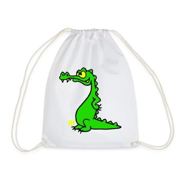 Smiling Crocodile, Three Color Design - Drawstring Bag - white - Front