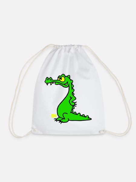 Smiling Crocodile, Three Color Design - Drawstring Bag - white