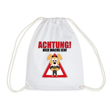 ACHTUNG! HIER WACHE ICH! - WACHHUND - HUND - Turnbeutel - Weiß - Vorne