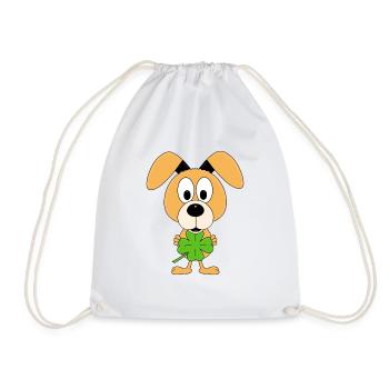 HUND - KLEEBLATT - GLÜCK - GLÜCKSBRINGER - TIER - Turnbeutel - Weiß - Vorne