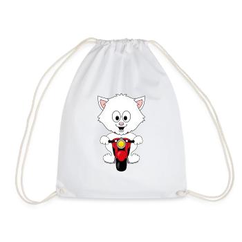 KATZE - KATER - MOTORRAD - BIKER - KIND - BABY - Turnbeutel - Weiß - Vorne