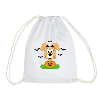 HUND - HALLOWEEN - KÜRBIS - FLEDERMÄUSE - Turnbeutel - Weiß - Vorne
