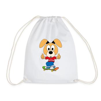 HUND - SKATEBOARD - SPORT - TIER - KIND - BABY - Turnbeutel - Weiß - Vorne