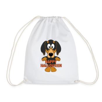 HUND - DACKEL - HAPPY HALLOWEEN - TIERISCH - Turnbeutel - Weiß - Vorne