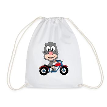 BIKER - MOTORRAD - MAULWURF - TIER - KIND - BABY - Turnbeutel - Weiß - Vorne