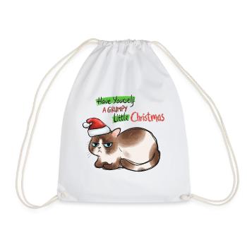 Christmas funny cat Christmas tree cat ugly - Drawstring Bag - white - Front