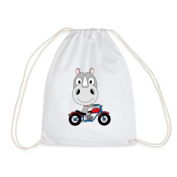 MOTORRAD - BIKER - NASHORN - TIER - TIERISCH - Turnbeutel - Weiß - Vorne