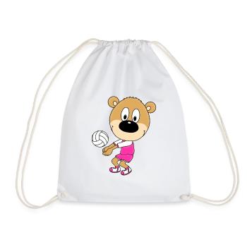 TEDDY - BÄR - TEDDYBÄR - VOLLEYBALL - SPORT - TIER - Turnbeutel - Weiß - Vorne