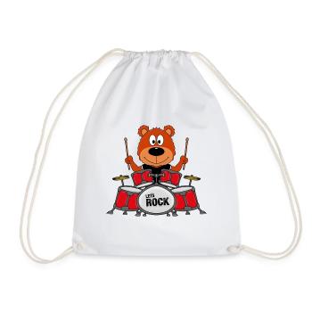 SCHLAGZEUG - MUSIK - TEDDYBÄR - BÄR - TEDDY - Turnbeutel - Weiß - Vorne